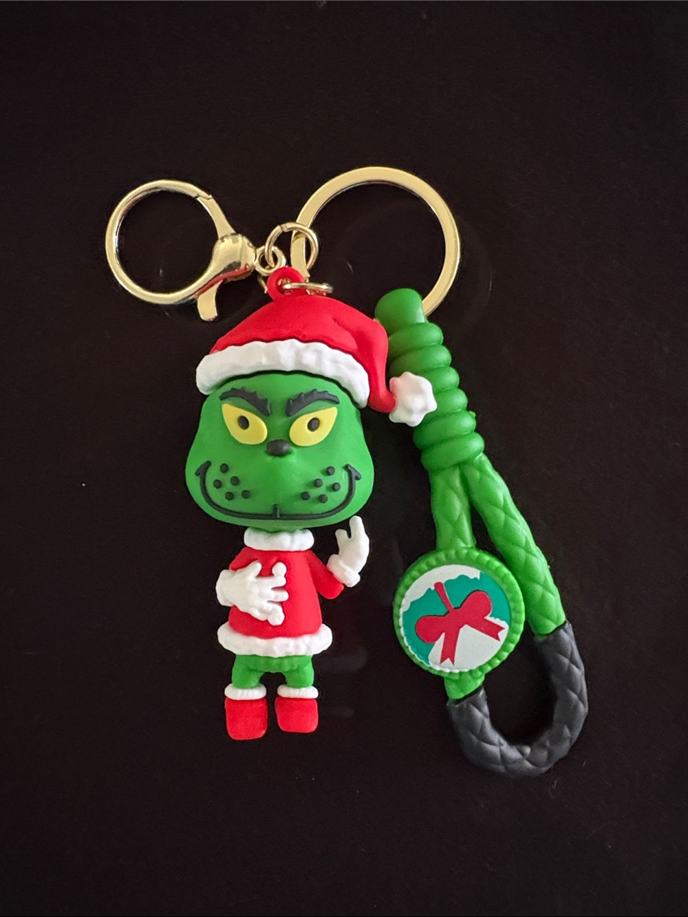 Grinch Christmas Keychain Bag Charm- Green & Red Holiday Charm